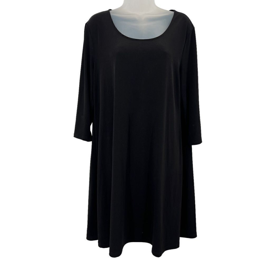 Chico Dress Women's Size 2 Black Stretchy Scoop Neck 3/4 Sleeve Mini Relaxed